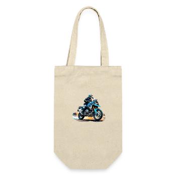 Biker on blue motorcycle - Gift Bag for Bottles - nature - Front