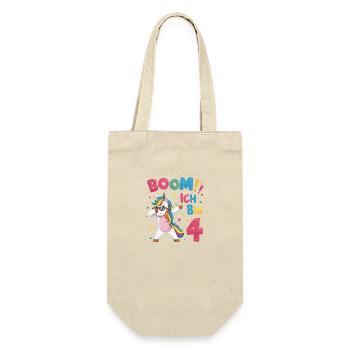 Boom! Ich bin 4 - Einhorn - Geschenkbeutel für Flaschen - Natur - Vorne