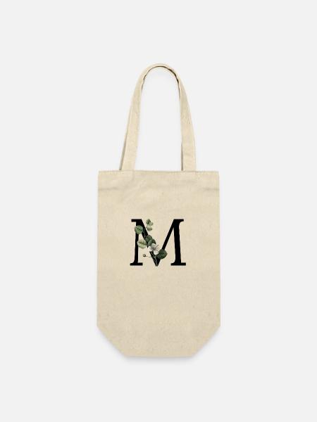 Buchstabe M Grün Botanisch - Geschenkbeutel für Flaschen - Natur