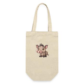 Niedlicher Warzenschwein Cartoon Look - Geschenkbeutel für Flaschen - Natur - Vorne