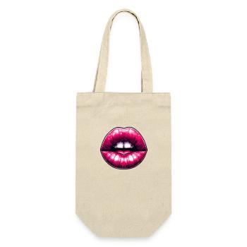 Sexy rosa Lippen - Geschenkbeutel für Flaschen - Natur - Vorne