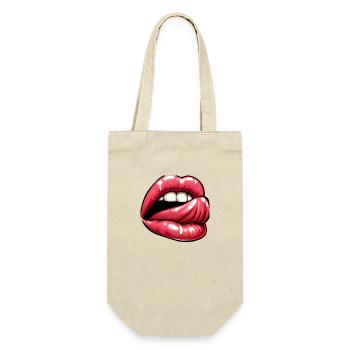 Zunge - sexy rosa Lippen - Geschenkbeutel für Flaschen - Natur - Vorne
