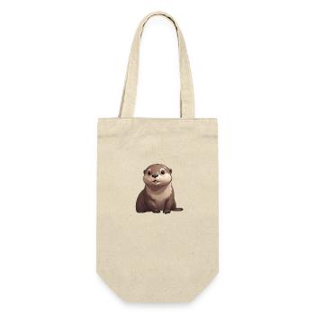 Niedlicher sitzender Otter - Geschenkbeutel für Flaschen - Natur - Vorne