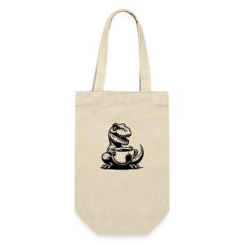 Büro Dino sehr lustiger Tea-Rex mit Tasse - Geschenkbeutel für Flaschen - Natur - Vorne