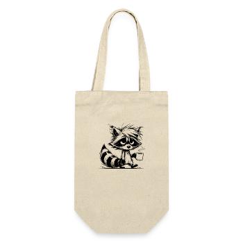 Verschlafener müder Waschbär mit Kaffeetasse - Geschenkbeutel für Flaschen - Natur - Vorne