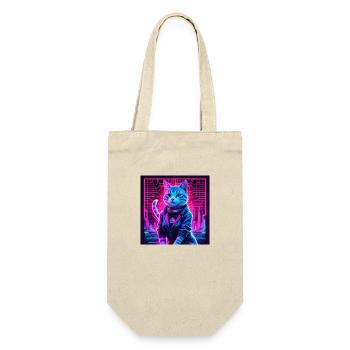Retro Wave Katze - Cyberpunk Feline Vibes - Geschenkbeutel für Flaschen - Natur - Vorne