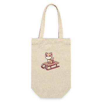 Katze auf einem Schlitten - Geschenkbeutel für Flaschen - Natur - Vorne