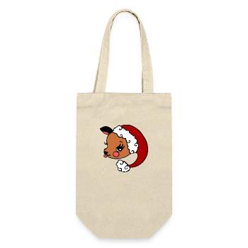 süßes Vintage Rentier mit Weihnachtsmütze - Geschenkbeutel für Flaschen - Natur - Vorne
