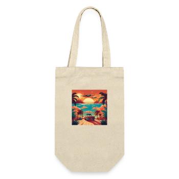 Vintage Beach Sunset with Red Car and Planes - Gift Bag for Bottles - nature - Front