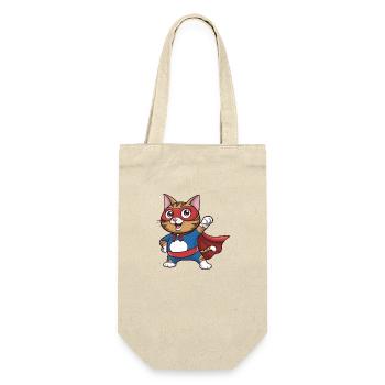 Katze im Superhelden-Umhang - Geschenkbeutel für Flaschen - Natur - Vorne