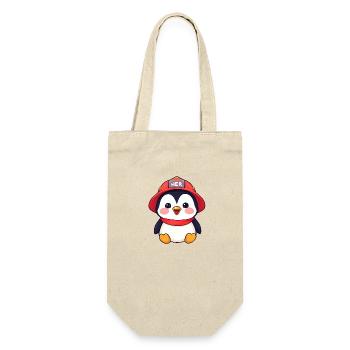 Fröhlicher Cartoon-Pinguin mit Helm - Geschenkbeutel für Flaschen - Natur - Vorne