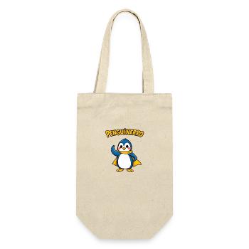Fröhlicher Pinguin steht mutig mit Schal - Geschenkbeutel für Flaschen - Natur - Vorne