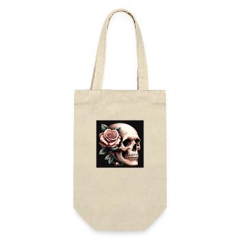 Totenkopf mit rosa Rose - Geschenkbeutel für Flaschen - Natur - Vorne