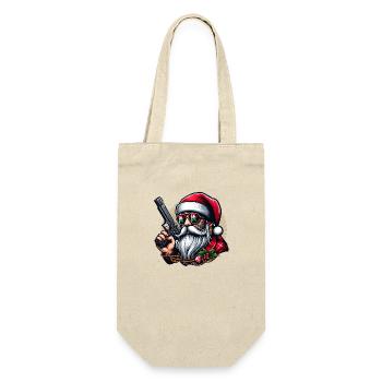 Santa mit Pistole - Geschenkbeutel für Flaschen - Natur - Vorne
