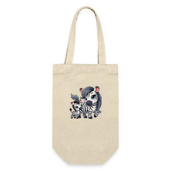 Zebra-Mutter mit Kind - Geschenkbeutel für Flaschen - Natur - Vorne