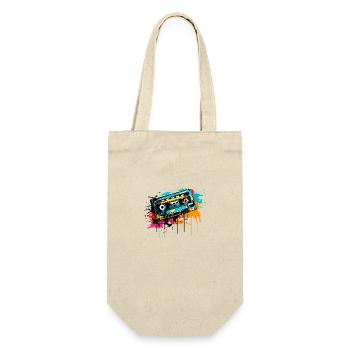 Bunte Kassette 80er 90er Retro Vintage Musik - Geschenkbeutel für Flaschen - Natur - Vorne