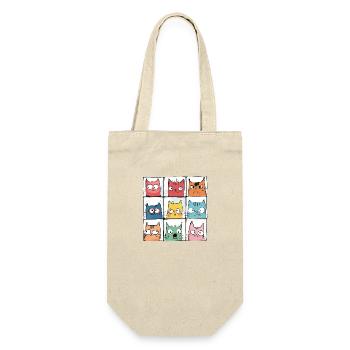 Comic Katzen | mürrische Gesichter | 3x3 Raster - Geschenkbeutel für Flaschen - Natur - Vorne