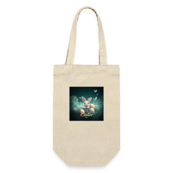 „Hase und Ei – Perfekte Kombi“ - Geschenkbeutel für Flaschen - Natur - Vorne