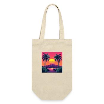 Lebendiger Retro-Sonnenuntergang im Stil der 80er Jahre - Geschenkbeutel für Flaschen - Natur - Vorne
