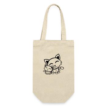 Katze Kätzchen Kind Familie Mama Papa Mutter Vater - Geschenkbeutel für Flaschen - Natur - Vorne