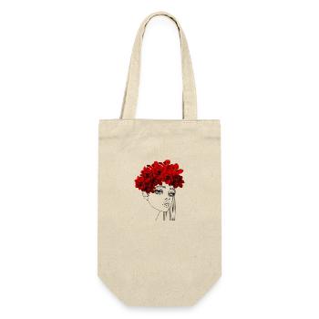 Eleganter roter Rosenkranz - Geschenkbeutel für Flaschen - Natur - Vorne