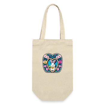 Osterhase viele Blumen Blume - Geschenkbeutel für Flaschen - Natur - Vorne