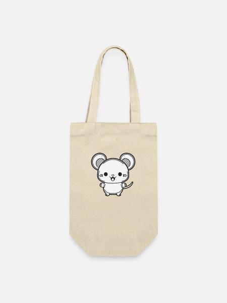 Kawaii Süße glückliche Maus - Geschenkbeutel für Flaschen - Natur