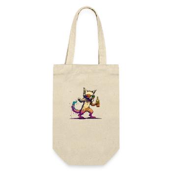 Coole Katze hört Musik und trinkt Bier - Geschenkbeutel für Flaschen - Natur - Vorne