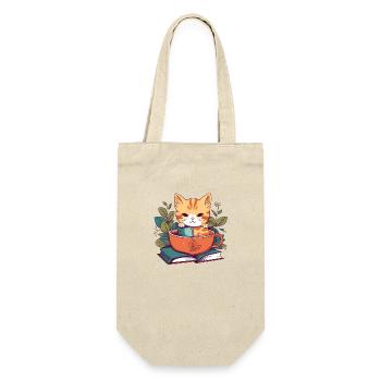 niedliche Katze in Tasse - Geschenkbeutel für Flaschen - Natur - Vorne