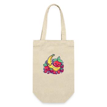 Erdbeeren Bananen Kirschen kawaii - Geschenkbeutel für Flaschen - Natur - Vorne