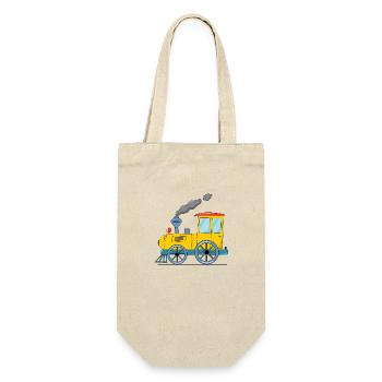Kinderzug Eisenbahn gelb - Geschenkbeutel für Flaschen - Natur - Vorne