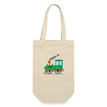 Kinderzug Eisenbahn grün - Geschenkbeutel für Flaschen - Natur - Vorne