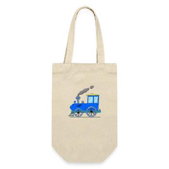 Kinderzug Eisenbahn blau - Geschenkbeutel für Flaschen - Natur - Vorne