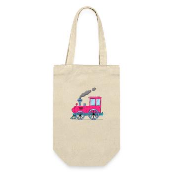 Kinderzug Eisenbahn pink - Geschenkbeutel für Flaschen - Natur - Vorne
