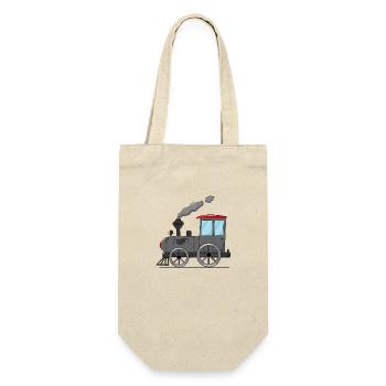 Kinderzug Eisenbahn grau - Geschenkbeutel für Flaschen - Natur - Vorne