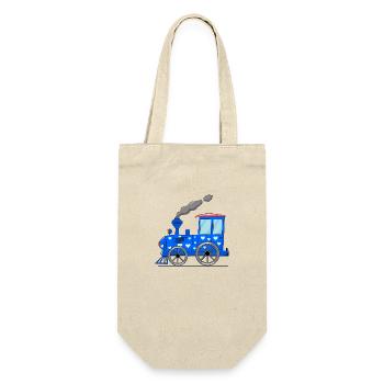 Kinderzug Eisenbahn blau mit Herzen - Geschenkbeutel für Flaschen - Natur - Vorne