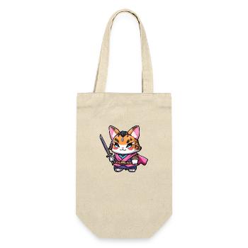 Samurai-Katze #18 - Geschenkbeutel für Flaschen - Natur - Vorne