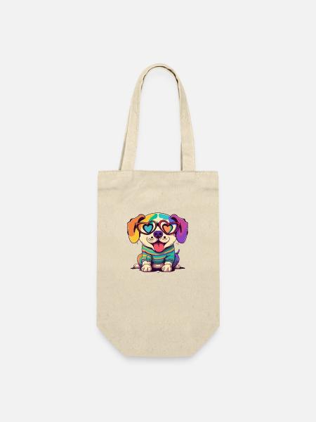 Rainbow Cute Dog Wearing Glasses Heart Puppy Lov - Gift Bag for Bottles - nature