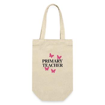 Grundschullehrer Retro gewellte Schmetterlinge - Geschenkbeutel für Flaschen - Natur - Vorne