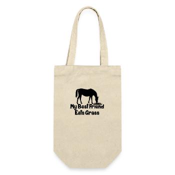 Pferde Sport Dressur Springreiten - Geschenkbeutel für Flaschen - Natur - Vorne