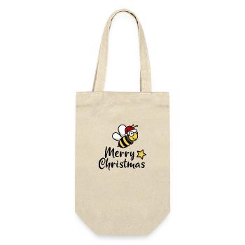 Weihnachten Biene merry christmas Geschenk - Geschenkbeutel für Flaschen - Natur - Vorne