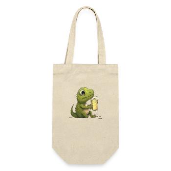 Mignon petit bébé dino avec de la bière - Sac à bouteille - nature - Devant