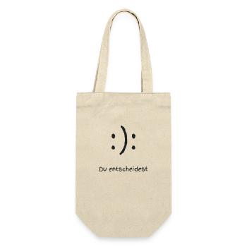 Du entscheidest Happy oder Sad Face Smile - Geschenkbeutel für Flaschen - Natur - Vorne