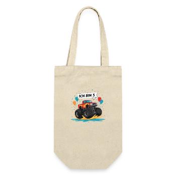 Monster Truck - Ich bin 5 - Einzigartiges Geschenk - Geschenkbeutel für Flaschen - Natur - Vorne