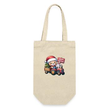 Christmas teddy bear and cute bunny in tractor - Gift Bag for Bottles - nature - Front