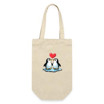 Style BD Pingouin En Couple Amoureux - Sac à bouteille - nature - Devant