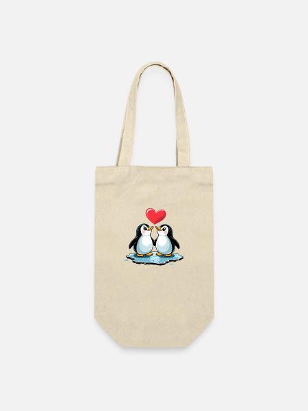 Style BD Pingouin En Couple Amoureux - Sac à bouteille - nature