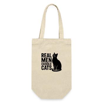 Echte Männer kuscheln Katzen! Katzen Papa Kitten - Geschenkbeutel für Flaschen - Natur - Vorne