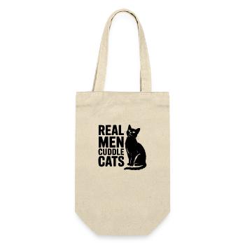Echte Männer kuscheln Katzen! Katzen Papa Kitten - Geschenkbeutel für Flaschen - Natur - Vorne