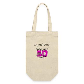 50. Geburtstag - Geschenkbeutel für Flaschen - Natur - Vorne